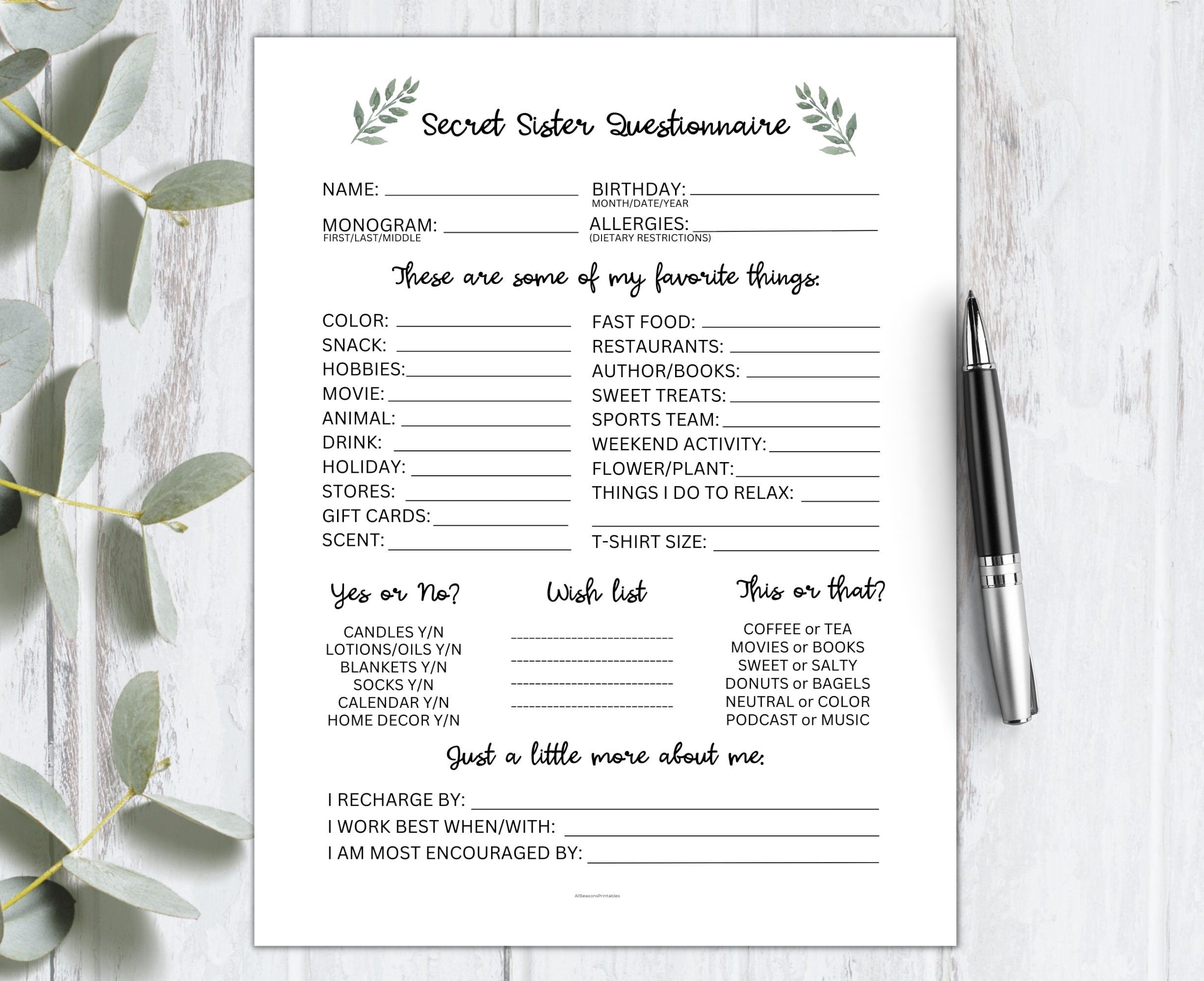 Halloween Secret Sister Questionnaire Fall Gift Exchange Survey And Halloween Secret Sister Questionnaire Fall Gift Exchange Survey And